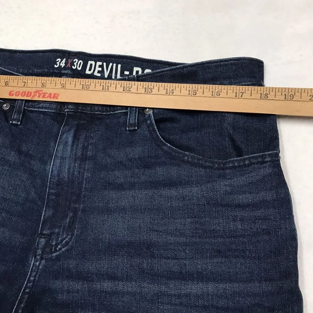 DEVIL DOG Bootcut Jeans Men 34/30 (36x30 fit) Relaxed Dark Raw Whisker Stretch